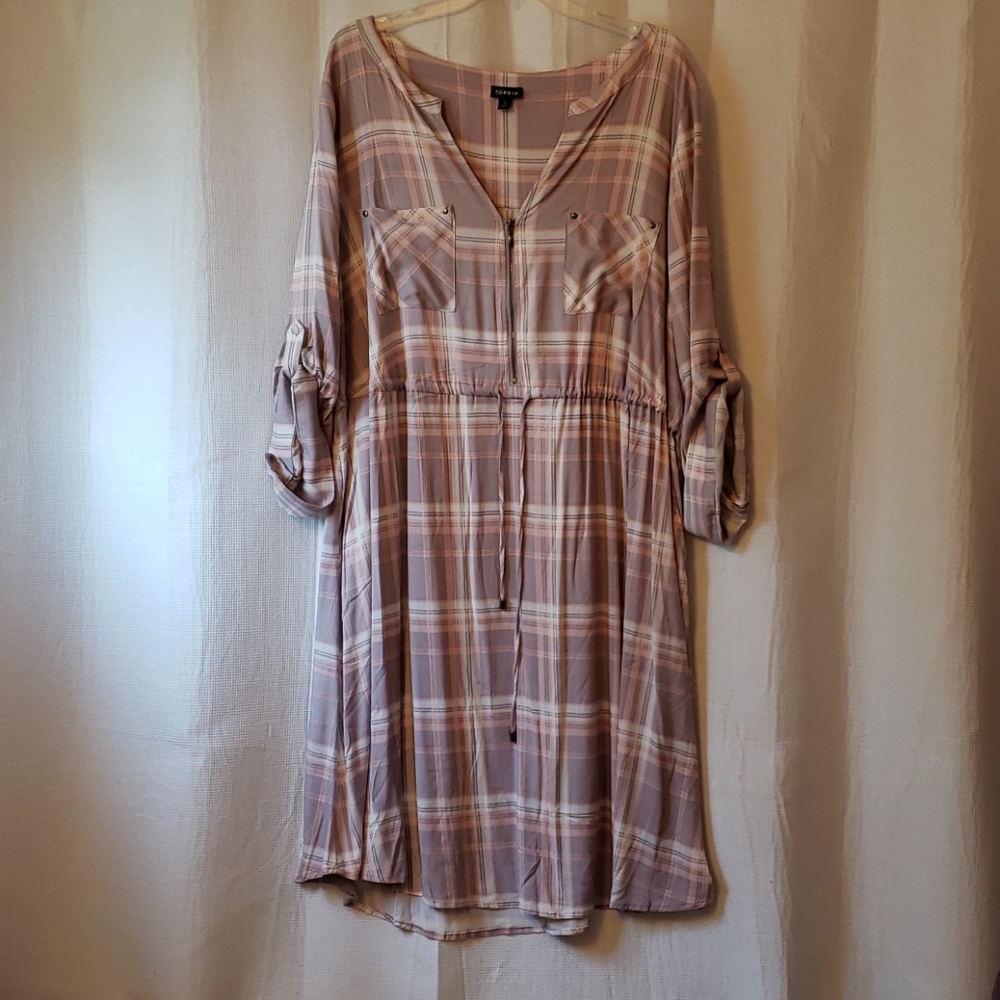 Torrid pink and gray plaid dress